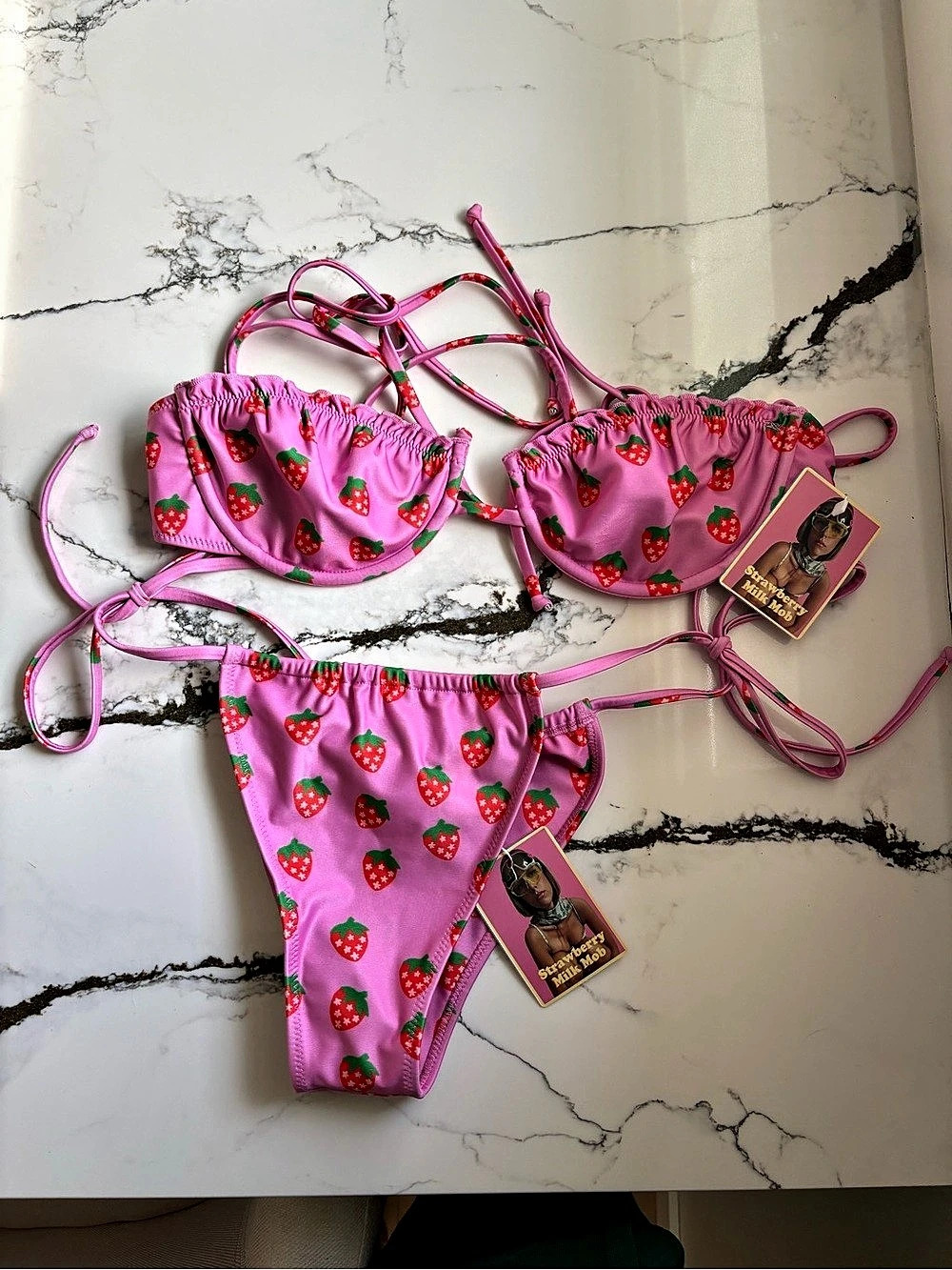 Strawberry Milk Mob Strawberry Print Underwire Bikini Set NWT